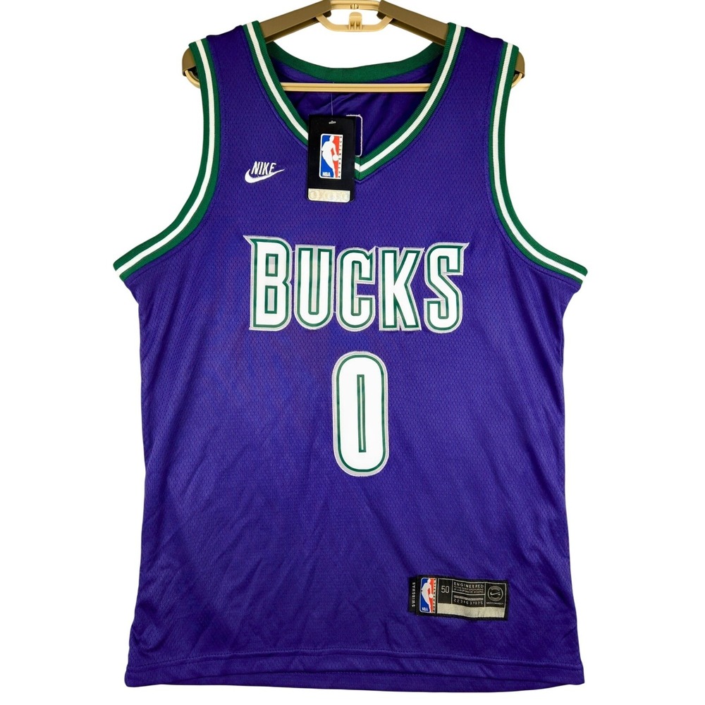 Nike NBA Bucks Lillard Swingman Jersey Purple Green White Mens Size 50